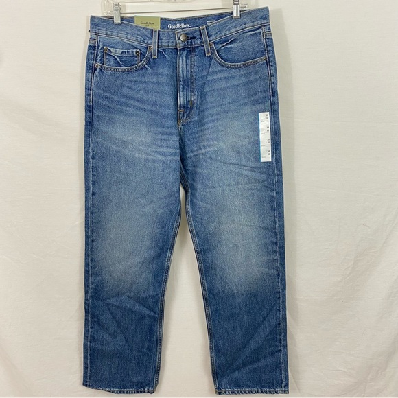 Men's Goodfellow Relaxed Denim Jeans 33x32 Straight Leg Blue  Medium Wash NEW - Picture 2 of 12